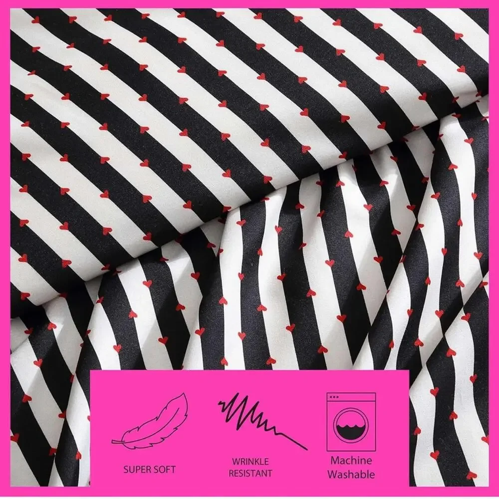 🆕 Betsey Johnson Black White Stripe Duvet QUEEN SET Cover Pillow Cases NIP